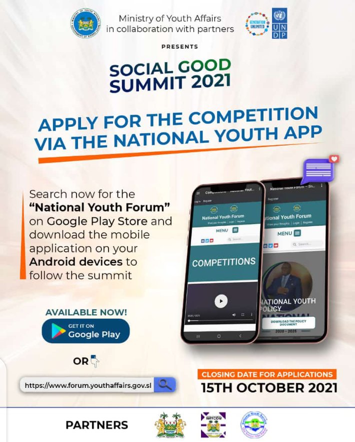 Quick Reminder🧠

Friday 15th 2021 is the deadline for the Registration and Submission of Forms for the Social Good Summit 2021 Youth Innovation Challenge.
 
Take advantage.

A wiseman once  said
if you strive for excellence success will follow 
<a href="/SLMOYA1/">Ministry of Youth Affairs SL Official</a>
forum.youthaffairs.gov.sl