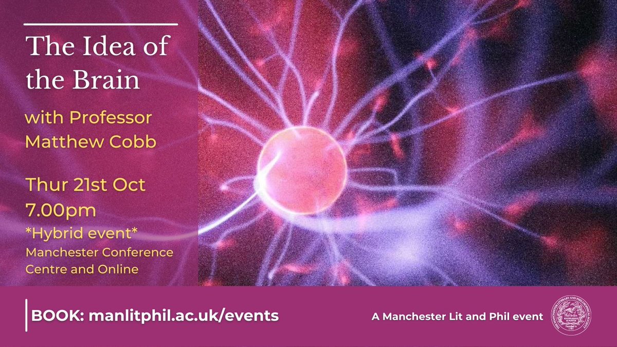 manlitphil's tweet photo. Next week we'll be finding out more about the most complex part of our bodies from @matthewcobb🧠
The talk will draw on the extensive research which went into the writing of his celebrated book ‘The Idea of the Brain’.
#ideaofthebrain #historyofscience #hybridlecture #manlitphil https://t.co/n93pYVOrid