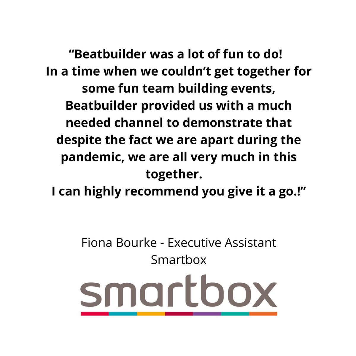 builder_beat's tweet photo. Beat Builder - Another happy Beat Builder client!
"I can highly recommend you give it a go."
#BeatBuilder #TeamBuilding #remoteworkforce #virtualteamactivities #onlineevents #remoteteambuilding #eventprofs #BeatBuilder https://t.co/odXbSAieHE