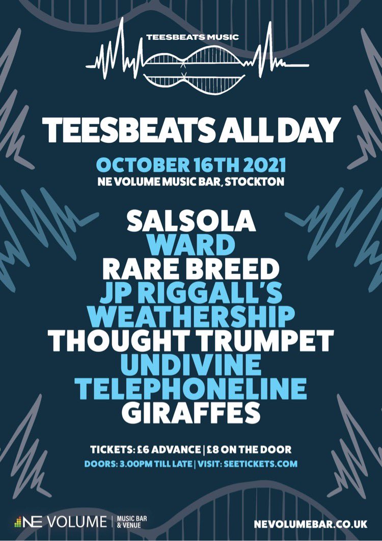 This Saturday, we host an all-dayer! Curated by <a href="/teesbeats_music/">TeesBeats Music</a>, the line-up features Teesside favourites <a href="/Salsolamusic/">Salsola</a>, @SoundsofWARD, Rare breed, <a href="/JPRiggall/">J.P.Riggall</a>'s Weathership, <a href="/Thought_Trumpet/">Thought Trumpet</a>, Undivine Telephoneline and <a href="/WeAreGiraffes/">giraffes</a>. Grab your tickets: seetickets.com/event/teesbeat…