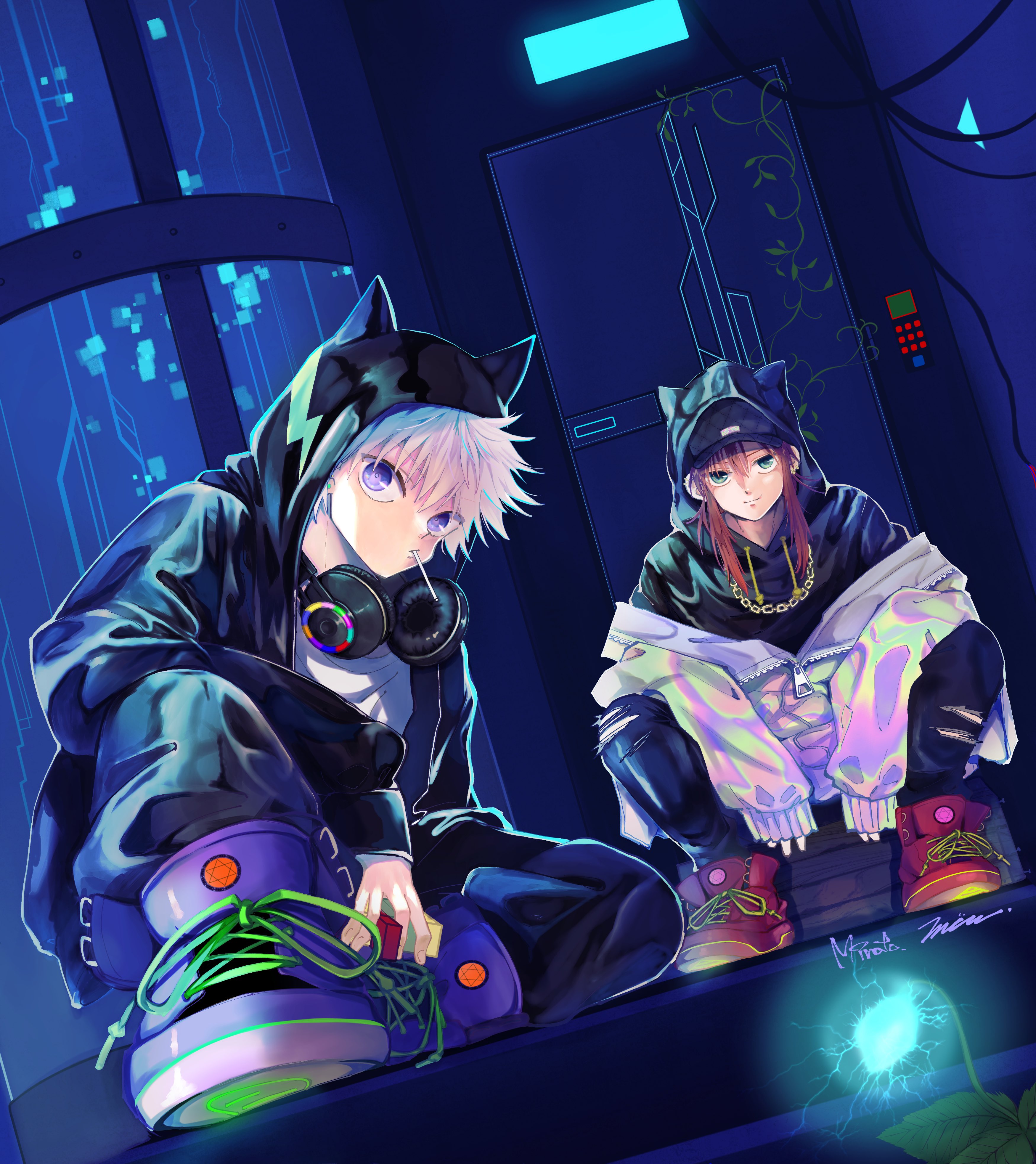 Minato 幽白 H Hクロスオーバー 線画交換 線画 めう 塗り Minato キルア 蔵馬 猫耳パーカー でお願いして線画を描いていただきました 2人共凄くかっこよくてオシャレ過ぎる 小物まで可愛いです 楽しく塗らせていただきました