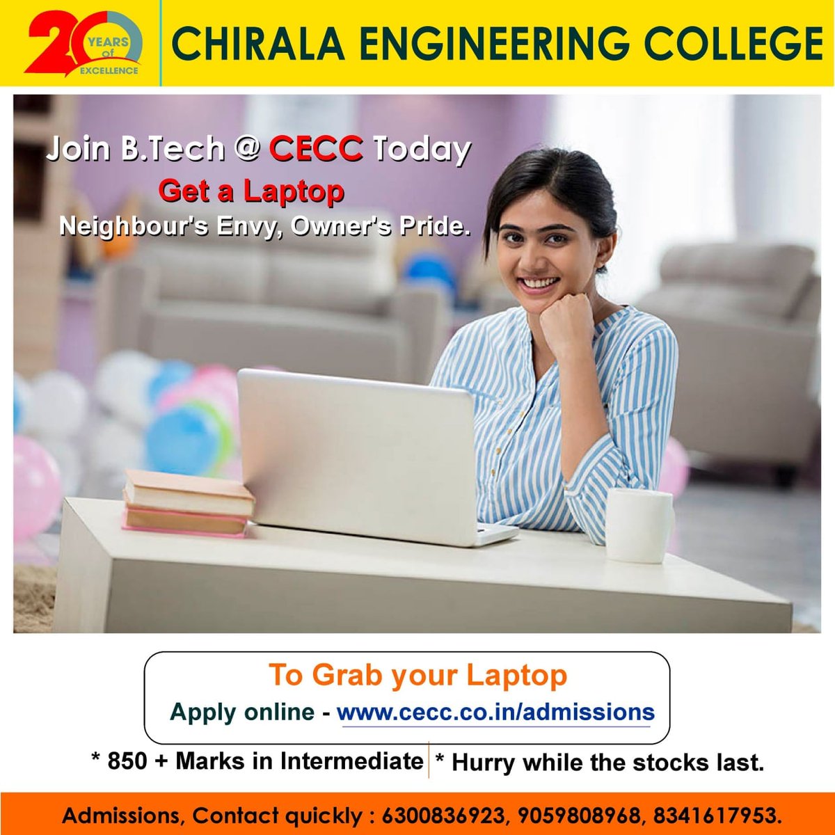 CEC_College's tweet photo. Take a Step Towards Future. Admissions are now open for the 2021-22 Academic Year.

Come and get your laptop and we help you to build your dreams! Join https://t.co/UW4UqADJZE now at #ChiralaEngineeringCollege

#StudentsLaptop #AdmissionsOpen2021 #RegisterNow #Btech https://t.co/BibpOjqDuq