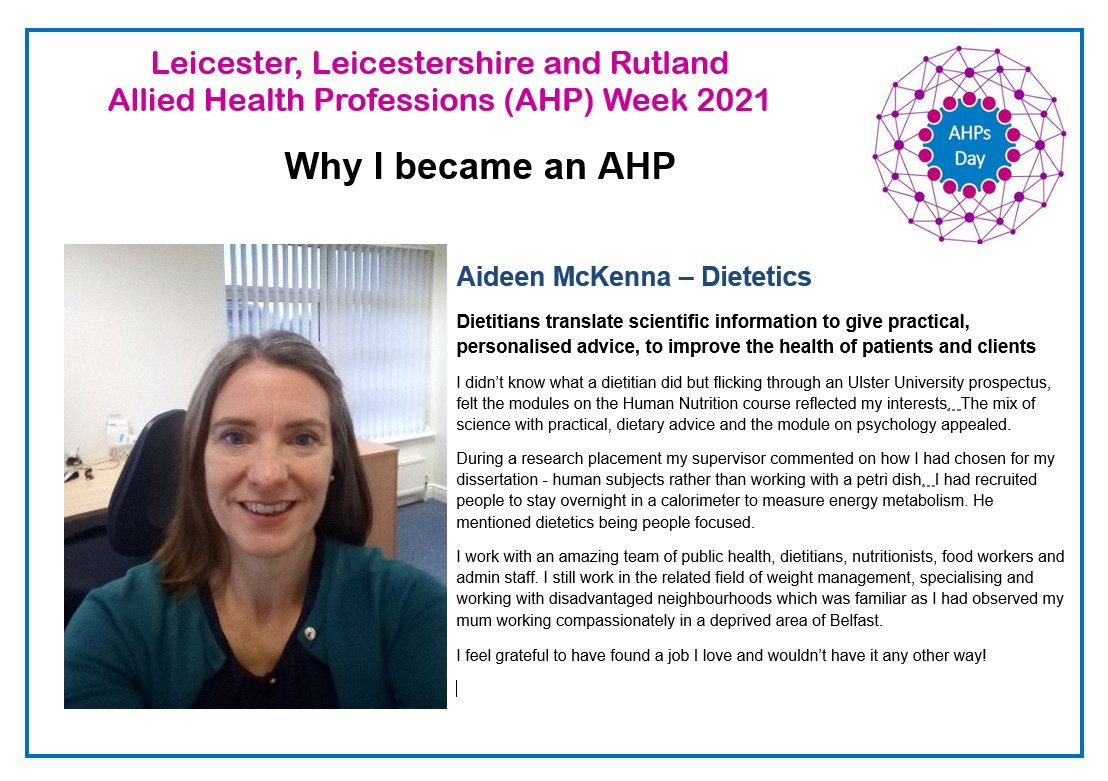 dietitians_lpt's tweet photo. It's #AHPsDay today!
Shining a spotlight on AHP's this week #LLRAHPsWeek
Here's why Aideen McKenna, registered dietitian became an AHP! https://t.co/LmSa1sTpPR