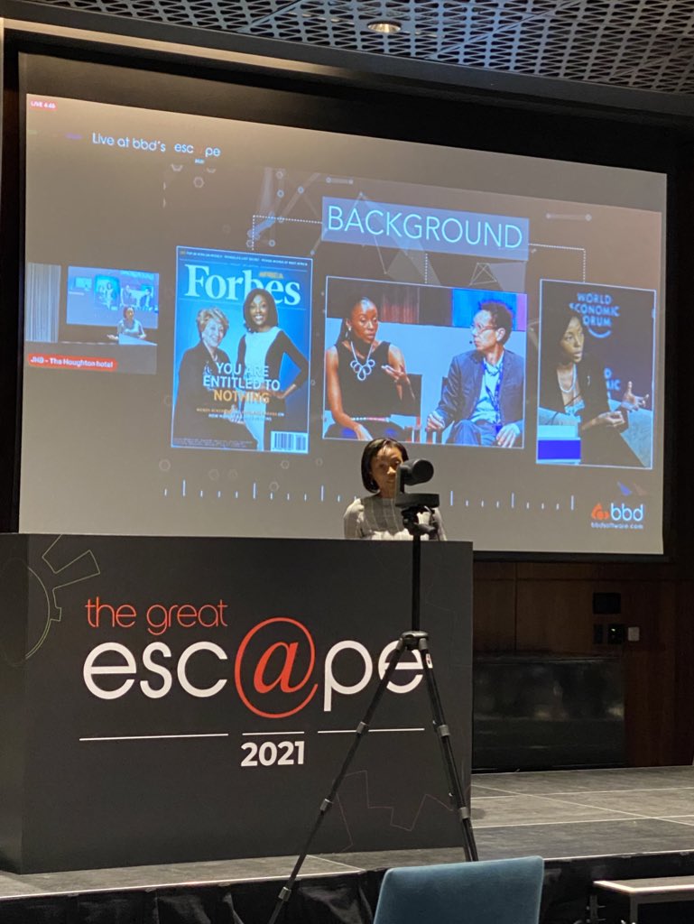 LeratoMB's tweet photo. Powerful closing keynote address with @rapelangrabana at the #BBDescape 2021. Thank you so much for the inspiration and motivation to push ourselves to be great👏🏾👏🏾 #WomenInIT #WomenInTechnology https://t.co/9gw85eV6w7