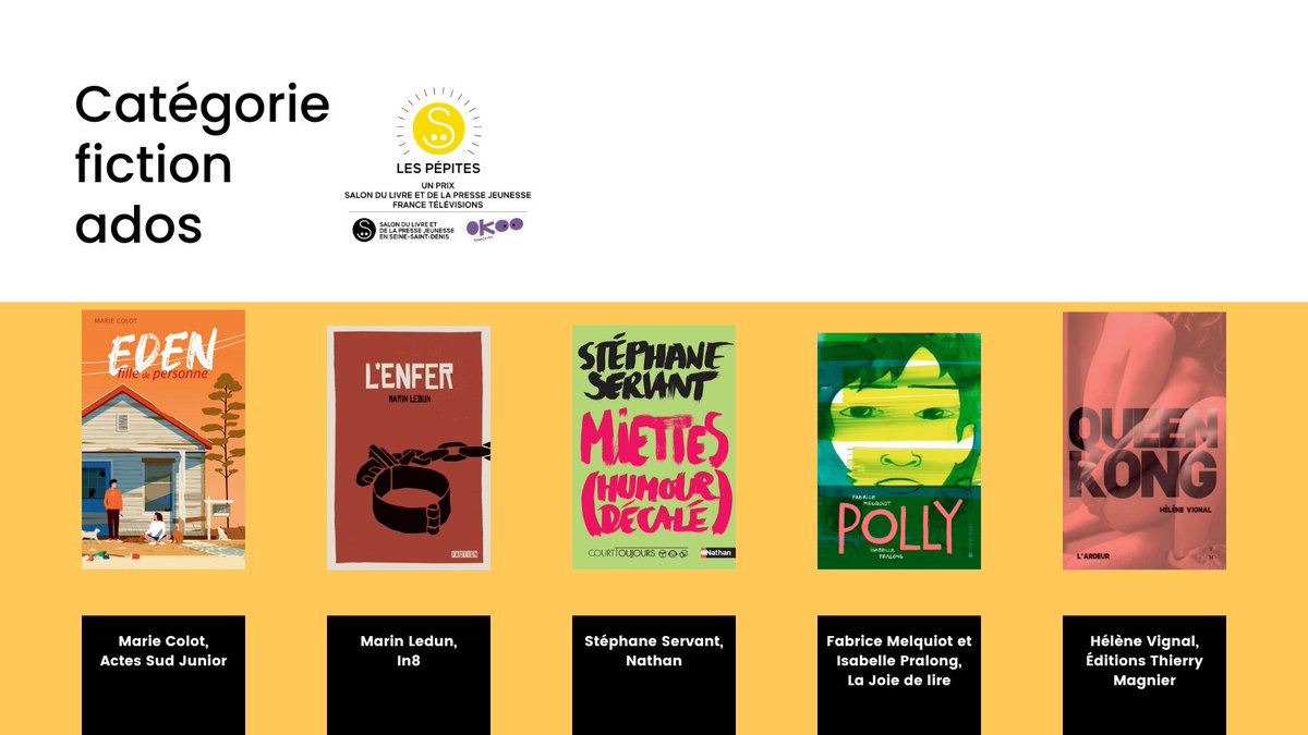 SLPJ93's tweet photo. 🌟 La Sélection des Pépites 2021
🏆 Un prix Salon du livre et de la presse jeunesse - @Francetele avec le soutien de Okoo, marque le coup d'envoi du Salon, programmé, cette année, du 1er au 6 décembre.
👉 https://t.co/sjcRtAz8Fv https://t.co/FpEwVQEf5x
