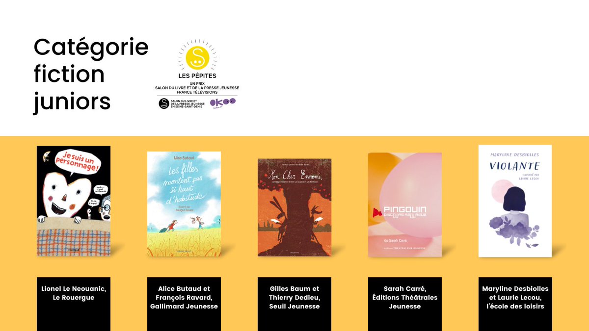 SLPJ93's tweet photo. 🌟 La Sélection des Pépites 2021
🏆 Un prix Salon du livre et de la presse jeunesse - @Francetele avec le soutien de Okoo, marque le coup d'envoi du Salon, programmé, cette année, du 1er au 6 décembre.
👉 https://t.co/sjcRtAz8Fv https://t.co/FpEwVQEf5x