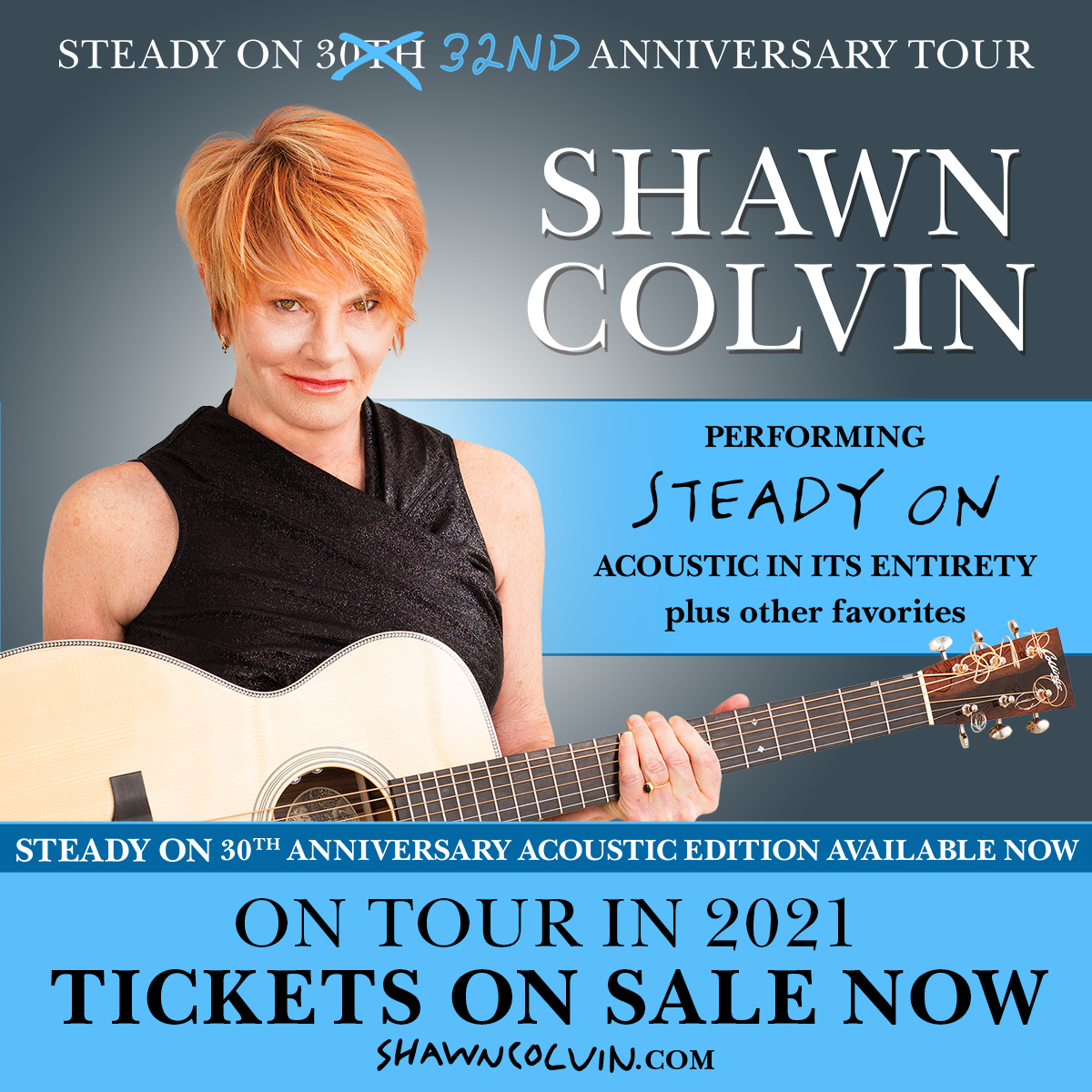 BLOOMINGTON! The Steady On 32nd Anniversary Tour is coming to you! Shawn will perform her landmark debut album “Steady On,” acoustic in its entirety on APR 3 at BCT. This promises to be a very special evening for longtime fans. ow.ly/p4rS50GrlBu #shawncolvin
