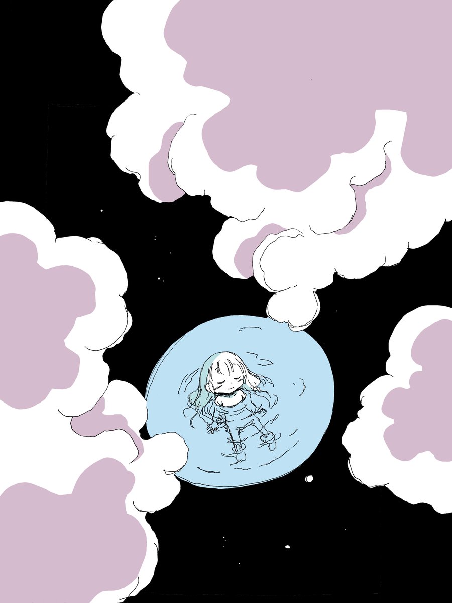 1girl solo cloud long hair partially submerged water closed eyes  illustration images