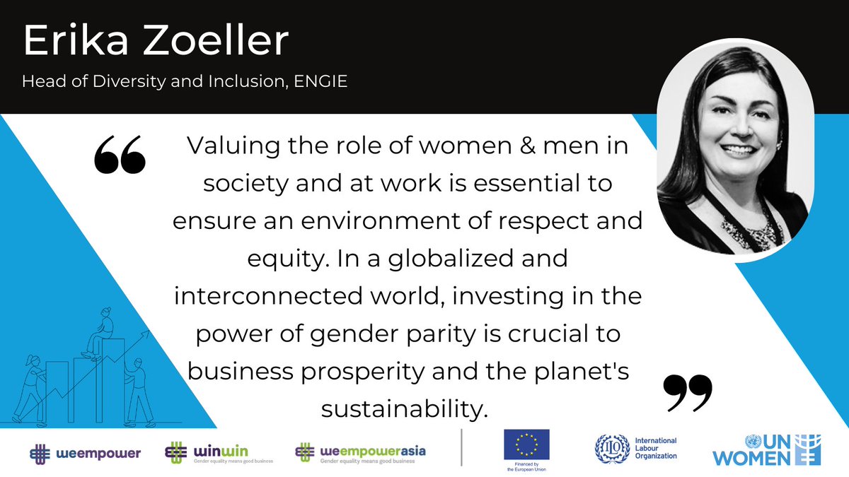With thanks to Erika Zoeller from @Engiegroup for sharing her invaluable insights to the discussion. 👉🏽You can still join the event 'Powerful Alliance building a better future for women across the world' live: unwo.men/dPGe50GqYw1 #WeEmpower #WeEmpowerAsia #WEPs Funded by 🇪🇺