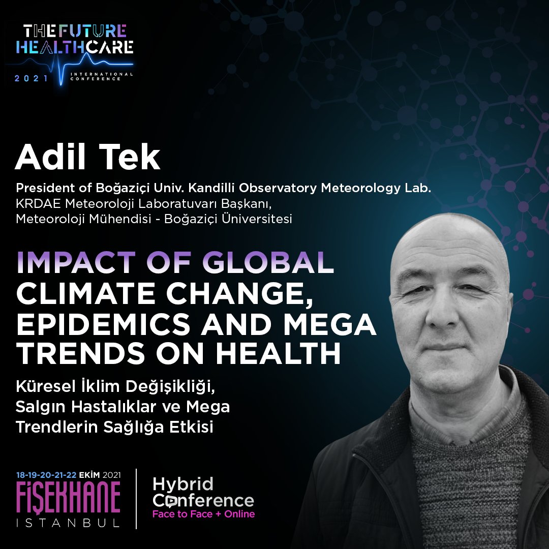Boğaziçi Üniversitesi Kandilli Rasathanesi ve Deprem Araştırma Enstitüsü (KRDAE) Meteoroloji Laboratuvarı Başkanı Adil Tek'in The Future Healthcare Istanbul International Conference'ta yapacağı Küresel İklim Değişikliği, Salgın Hastalıklar ve Mega Trendlerin Sağlığa Etkisi