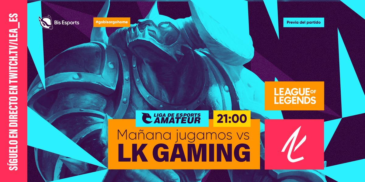 Toda la semanita esperando que sea viernes por favooor. Y es que mañana nos vemos las caras con los tiburones de <a href="/LKGamingClub/">LK Gaming</a> en la 3ª jornada de la <a href="/LEAmateur_/">LEA</a> ¿Vamos a por pleno de victorias? Lets gooo! 💪🏻⚔️

No me falléis eh, a las 21:00 nos vemos en twitch.es/lea_es