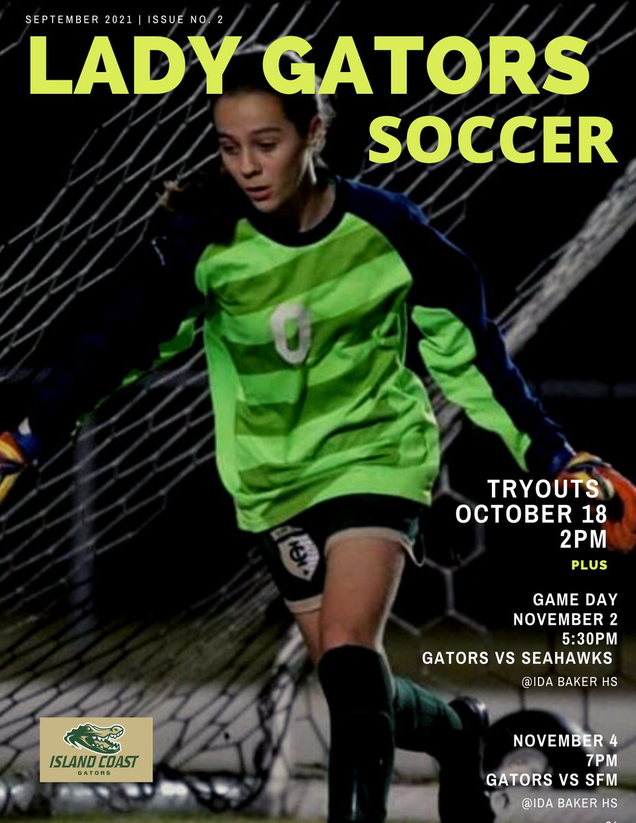 TRYOUTS OCTOBER 18

GAME DAY 

NOVEMBER 2 VS SEAHAWKS 
NOVEMBER 4 VS WOLFPACK 

@IslandCoastAD1