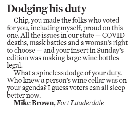 HilaryDougherty's tweet photo. Drag him. Love these letters to the Editor this morning. District 93 deserves better than this. #florida #district93 #FLHD93 #broward https://t.co/ikMhLwAaDx