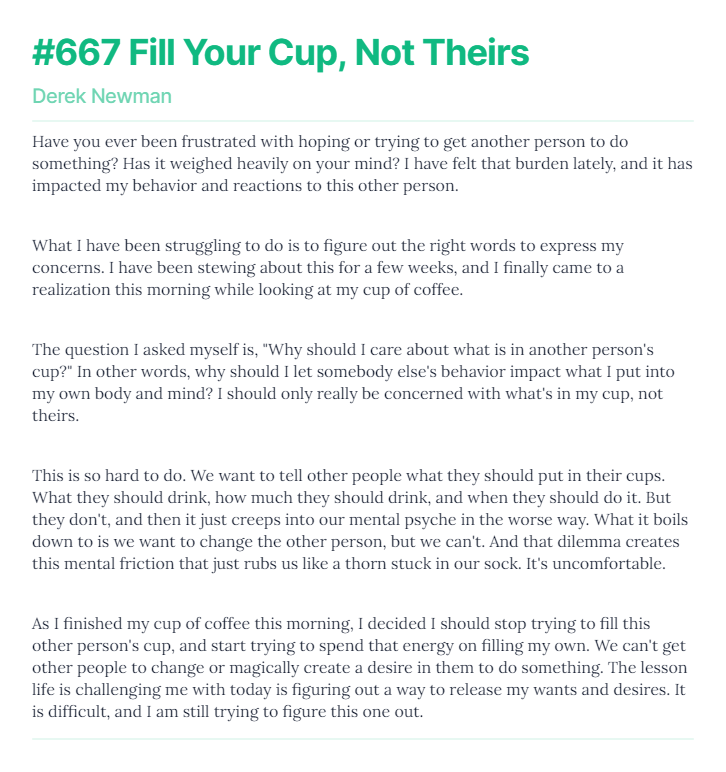 #667 Fill Your Cup, Not Theirs