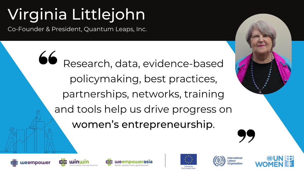 With thanks to Virginia Littlejohn from @Quantum_Women for her dynamic participation to the discussion! 👉🏽You can still join the session 'Powerful Alliance building a better future for women across the world' live: unwo.men/fHZC50GqYKe #WeEmpower #WeEmpowerAsia #WEPs W/🇪🇺