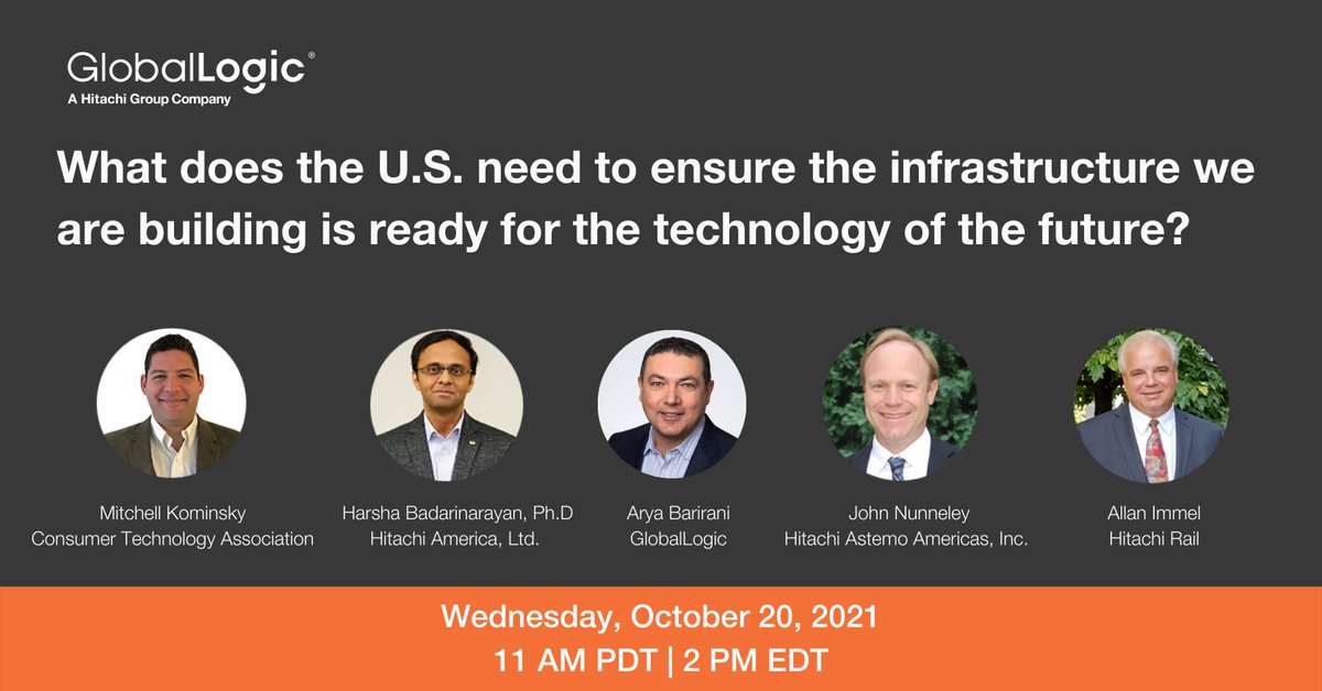 GlobalLogic's tweet photo. In @HitachiGlobal’s virtual event Data Driven: Powering Mobility Infrastructure for Decades to Come (10/20), experts weigh in on the future infrastructure of America’s #highwaysystem. GlobalLogic’s CMO @abarirani joins the panel. Register here: https://t.co/nKvT9rUuNa https://t.co/EicDeA3HBO