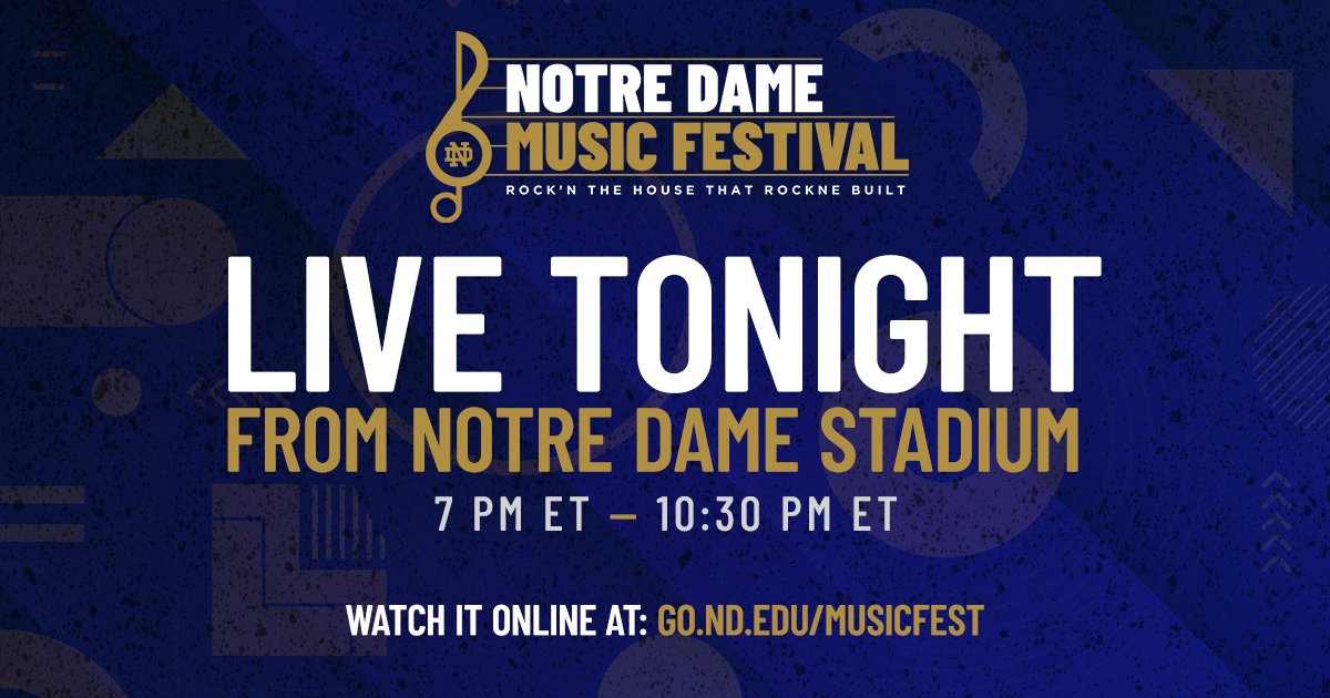 Tonight's the night!🎶
Tune in to go.nd.edu/musicfest @ 7 PM ET to watch twelve student groups and over 500 musicians perform LIVE from Notre Dame Stadium.

<a href="/NDGleeClub/">Notre Dame Glee Club</a> <a href="/NDHarmonia/">Notre Dame Harmonia</a> <a href="/NDFolkChoir/">ND Folk Choir</a> <a href="/NDPomSquad/">Notre Dame Pom Squad</a> <a href="/NdEchoes/">ND Echoes</a> <a href="/NDChorale/">Notre Dame Chorale</a> <a href="/ndundertones/">The Undertones</a> <a href="/NDDrumline/">Notre Dame Drumline</a>