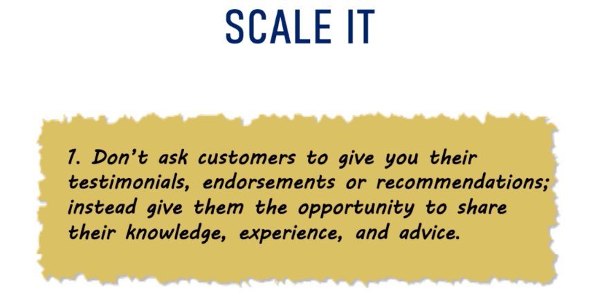 BrookeSellas's tweet photo. Instead of asking your customers for a testimonial, ask them to share their knowledge or advice with you. #CustomerContent #CX #INBOUND2021 https://t.co/KOPnAM7P3U