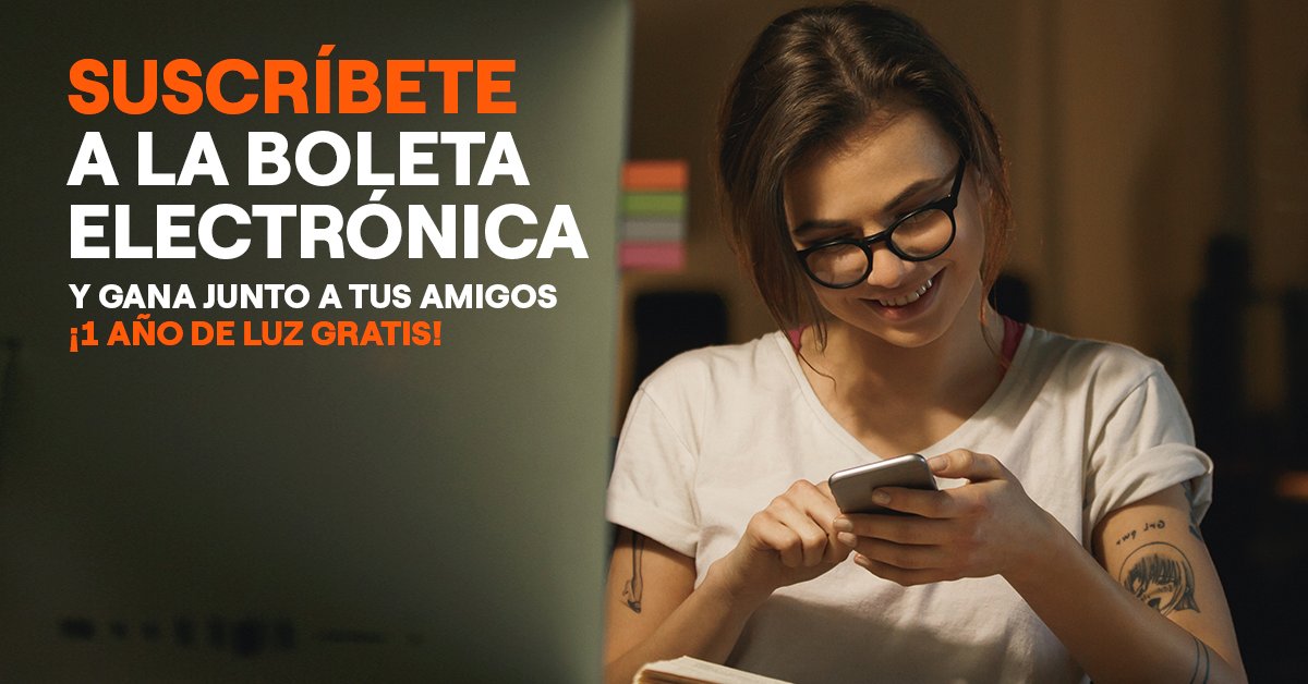Enel_Informa_CL's tweet photo. ¡Es tu oportunidad de ganar 1 año de luz gratis! Solo debes suscribirte a la Boleta Electrónica y estarás participando. Y si ya recibes tu cuenta online, invita a tus amigos a sumarse y también podrás concursar. Hazlo fácilmente en https://t.co/G8nqCzQVZD. 
#BoletaEnLinea https://t.co/1EQHccsHqj