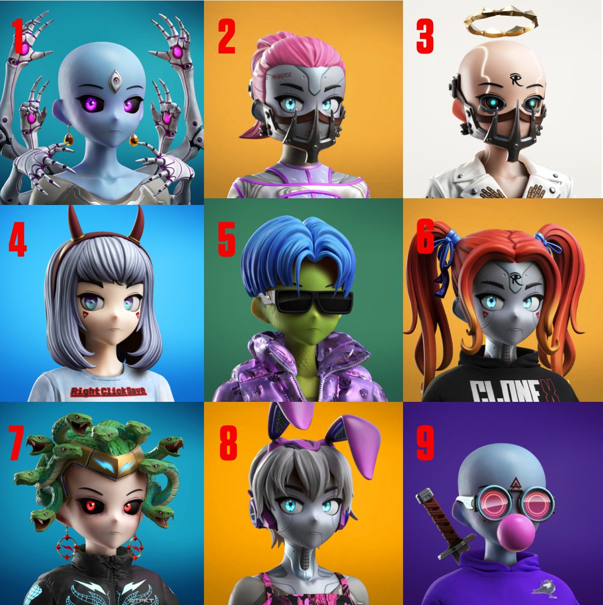 RTFKT's tweet image. What's your favorite Clone so far ? 🧬