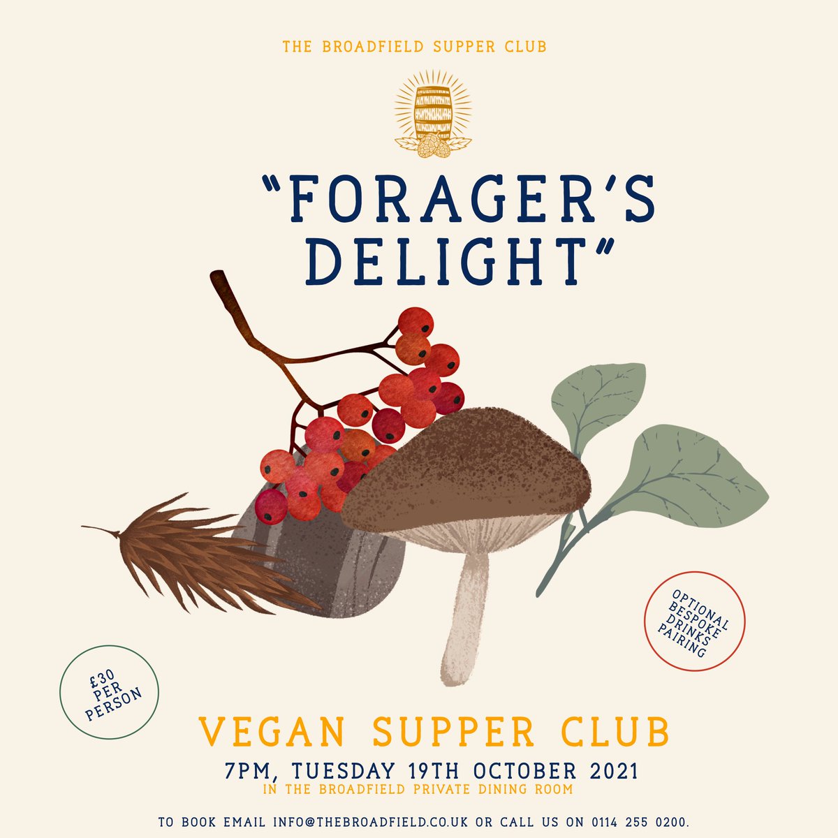 Just a handful 🤚 of spaces on our vegan “Forager’s Delight” supper club on Tuesday… click here to snag a table: bit.ly/3Fj5fDR