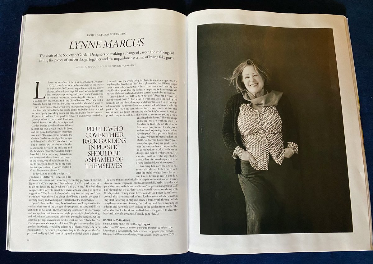 The_SGLD's tweet photo. Meet the SGD Chair! 

Thanks to @GdnsIllustrated for a wonderful profile of Lynne Marcus by #anniegatti and a terrific photo by #CharlieHopkinson that captures her perfectly. https://t.co/4qqWhWlaH7