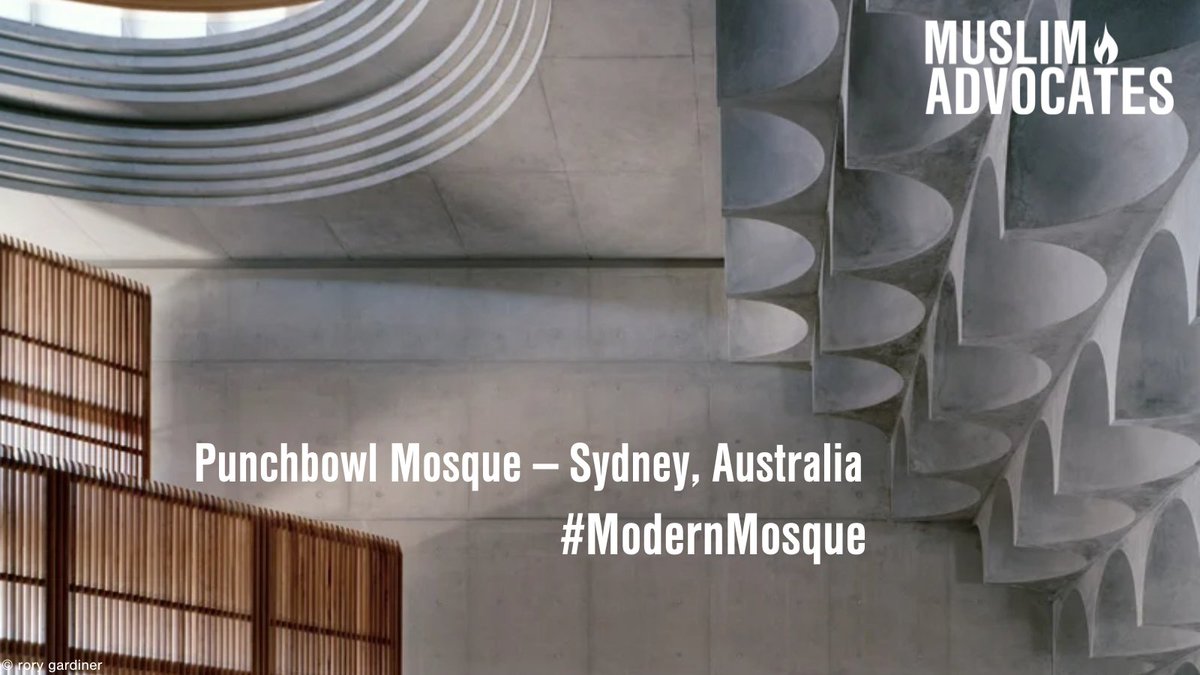 MuslimAdvocates's tweet photo. Punchbowl Mosque is famous for its ceiling adorned with 102 quarter-spherical muqarnas — ornamented vaulting common in Islamic architecture from Spain to Iran. Each muqarnas is pierced with a 30mm diameter hole for natural light to illuminate the prayer space. #modernmosque https://t.co/9CkKVs7rb0