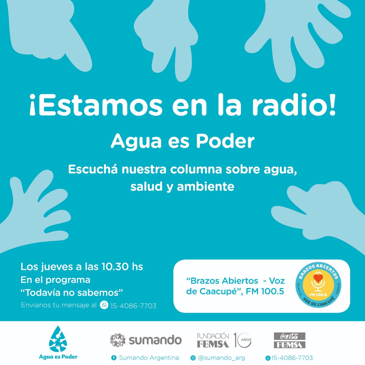Sumando_arg's tweet image. ¡YA SALIMOS! ⚡ Escuchá nuestra columna de #AguaEsPoder todos los jueves 10.30 hs en la radio de Caacupé: bit.ly/3oYJ28o
