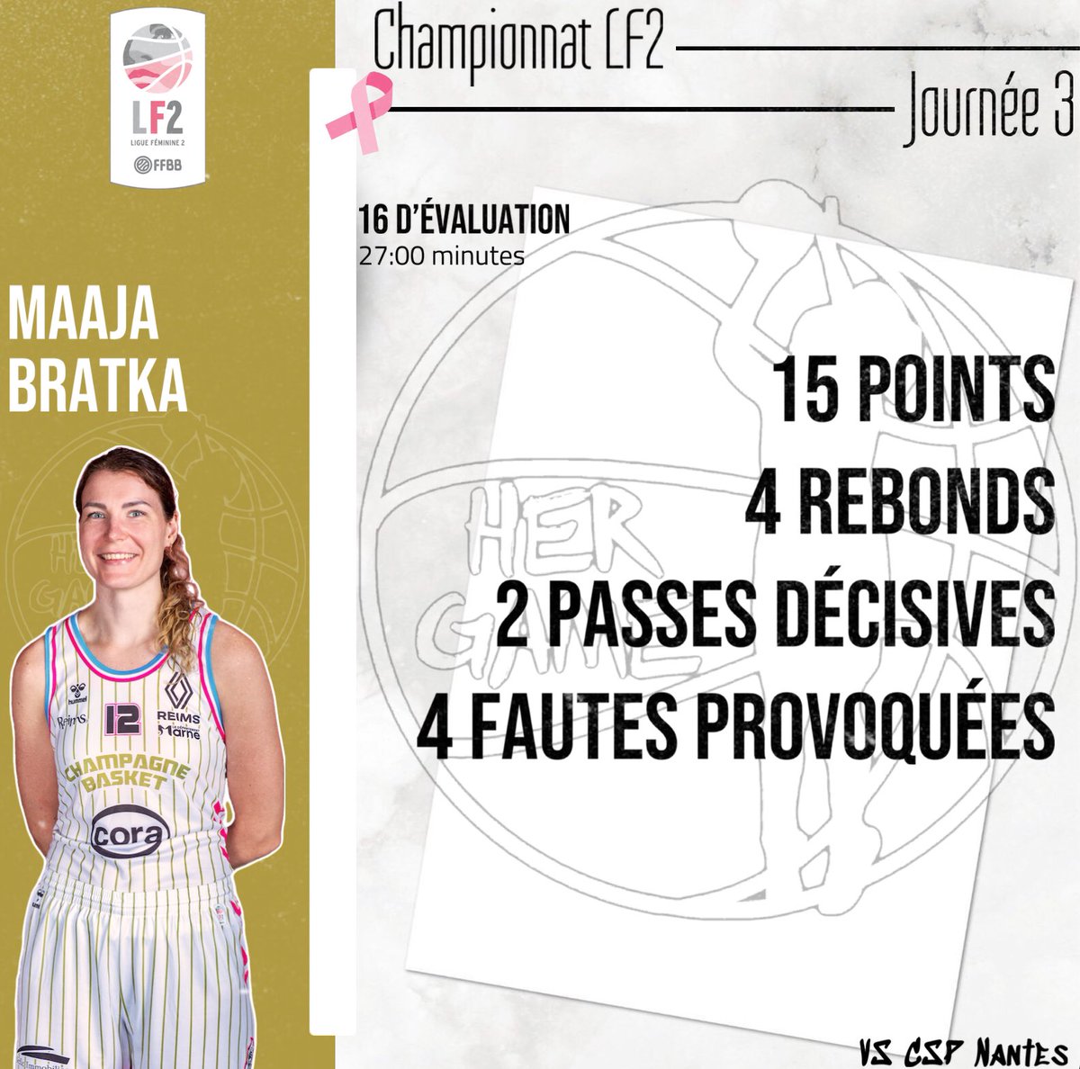 _hergame's tweet photo. #lf2 #championnat 

JOURNÉE 3

Ce samedi le @ChampBasketFem était reçu par le CSP Nantes. A l’issue du match les rémoises repartent avec la victoire. On peut noter deux performances lors de celui-ci : celle de Alexa Middleton (MVP) et celle de Maaja Bratka https://t.co/8WoTBY0kzN