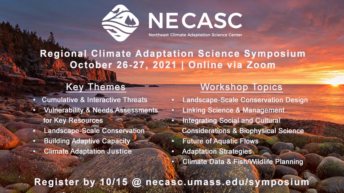 There's only one day left to register for the Northeast Regional Climate Adaptation Science Symposium, which will be held 10/26 &amp; 10/27 via Zoom. More info at necasc.umass.edu/symposium.