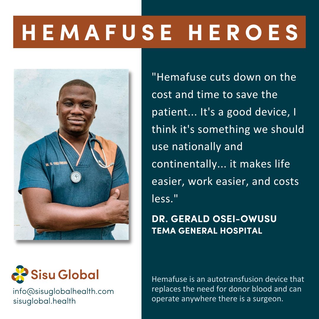 Meet our first Hemafuse Hero, Dr. Gerald Osei-Owusu—one of the first ground-breaking clinicians to use Hemafuse to save lives in Ghana. We're proud that we've been able to help Dr. Gerald save more lives by providing access to Hemafuse.