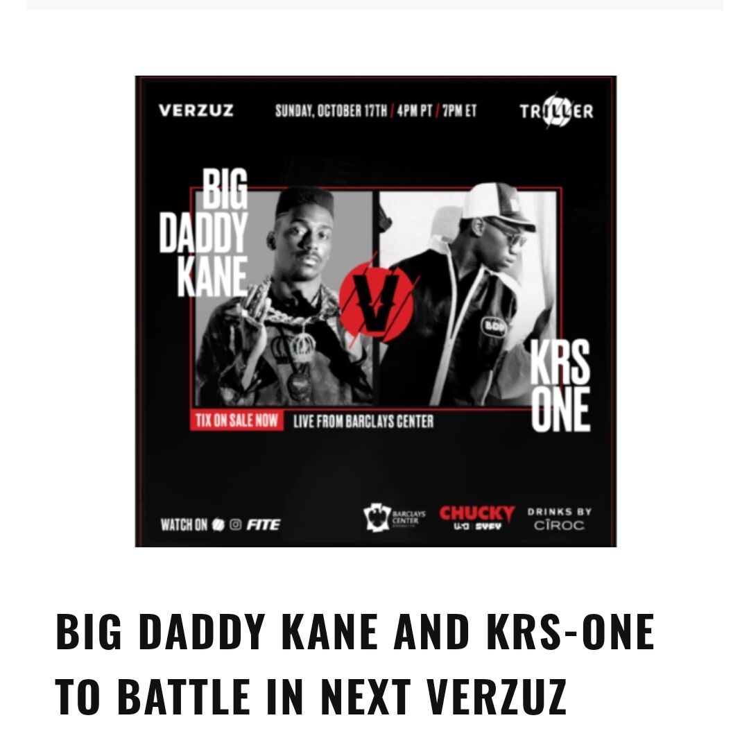 Big Daddy Kane and KRS-ONE to Battle in next Verzuz Oct. 17th at Brooklyn's Barclays Center 7 p.m. ET |Music Connection Magazine 
👇👇👇musicconnection.com/big-daddy-kane…
.
.
.
.
.
#Verzuz #BigDaddyKane #KRSONE  #musicconnectionmagazine