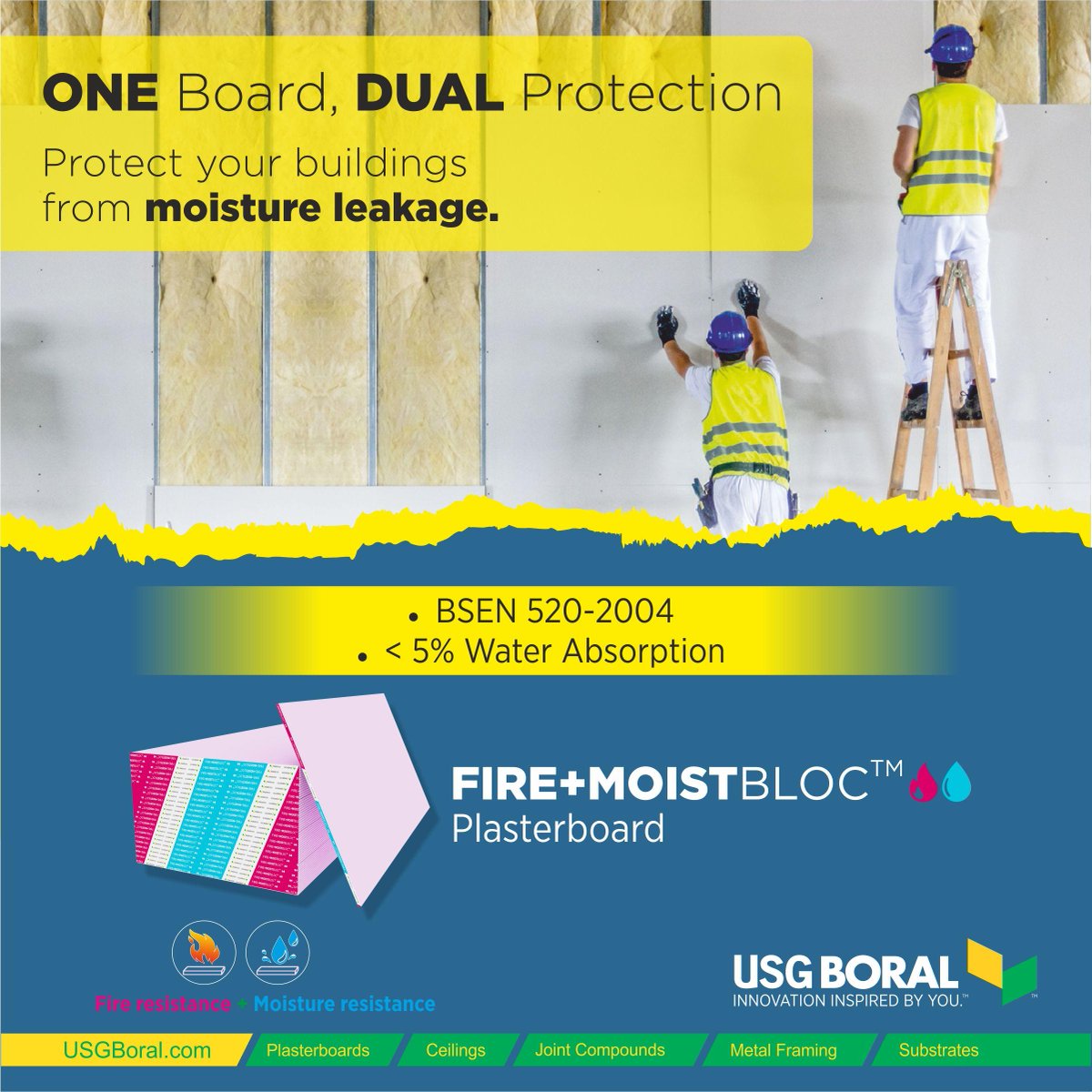 knauf_india's tweet photo. Tired of risk from fire and moisture challenges in your building?
USG BORAL fire and moist bloc plasterboards provide dual protection against the two in a single drywall solution adding convenience and effective remedy.
#FireBloc #MoistBloc #OneBoardDualProtection #USGBoralIndia https://t.co/R0SdpCZOj0