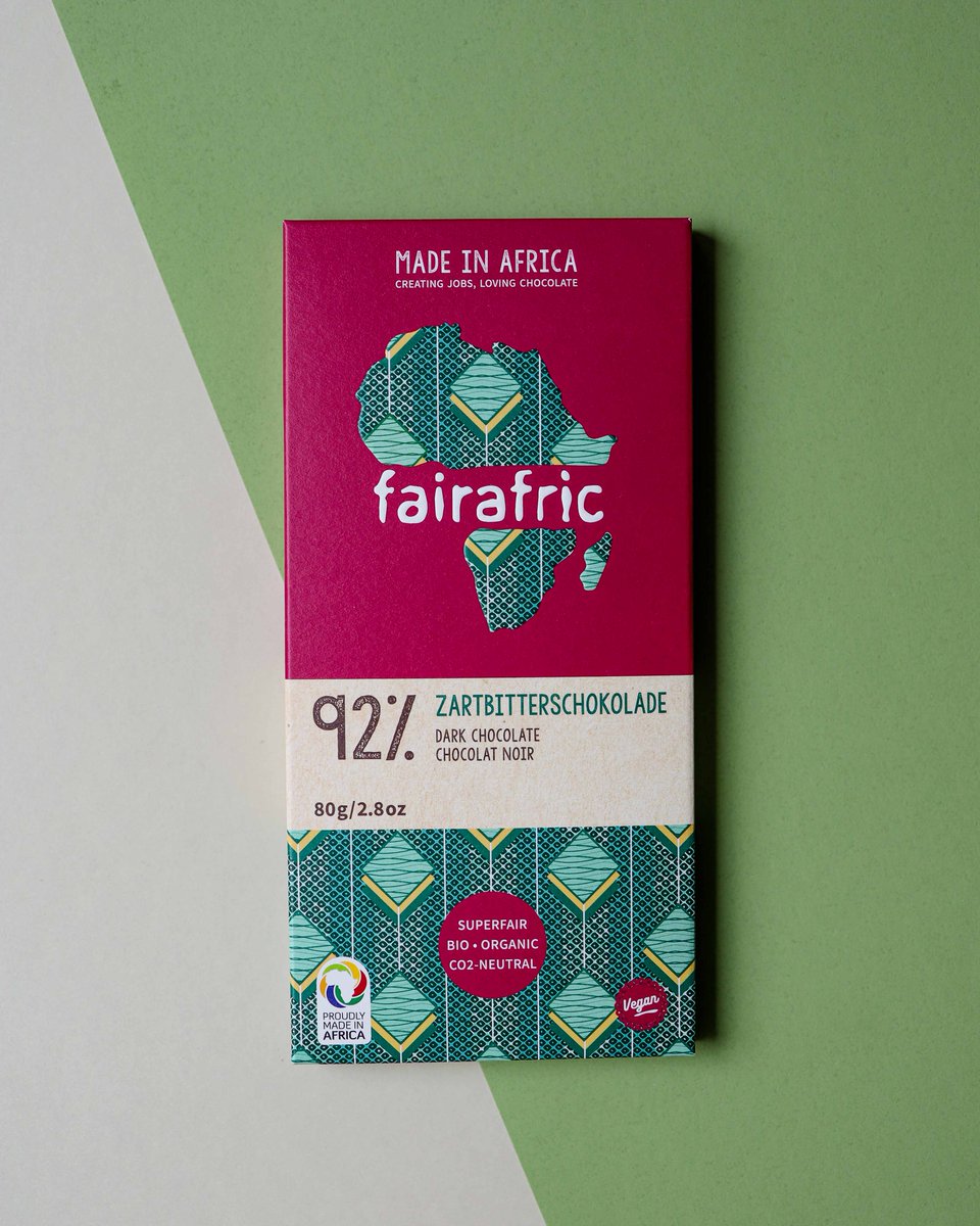 The third new flavor is a new dark chocolate: 92% Dark.
For connoisseurs and purists! Indulge your senses with our extraordinary extra-dark organic chocolate with a particularly high cocoa content: Of course vegan, amazingly smooth and rich! 

#fairafric#chocolate#fairchocolate