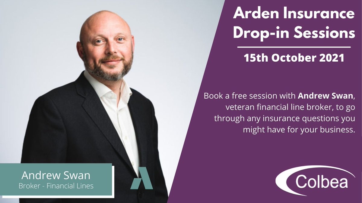ColbeaBizAdvice's tweet photo. π
#Colbea & @ArdenInsurance are delivering 45 minute sessions TOMORROW with Andrew Swan, financial line broker, on any insurance questions you might have about your business.
There are a few sessions still available - book here: https://t.co/ecvWzjlEkx https://t.co/pJ8UIgajwl
