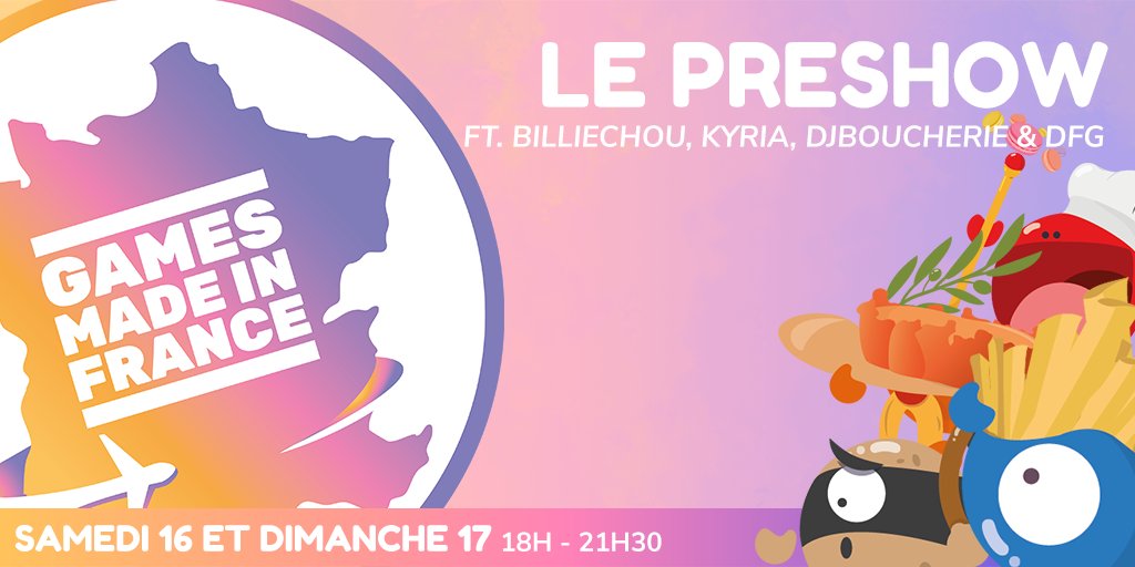 SURPRISE ! Games Made in France est en avance !🚨

Le 16 et 17 Octobre, découvrez les jeux étudiants français sélectionnés pour participer à cette édition 2021 en compagnie de <a href="/BilliechouTV/">Billiechou</a>, <a href="/LoL_DFG/">Alex DFG</a>, <a href="/La_boucherie_DJ/">DJboucherie 🇨🇵</a> &amp; <a href="/Kyria_TV/">Kyria</a> 🙌

👉Programme et infos : jeuxmadeinfrance.fr/fr/preshow