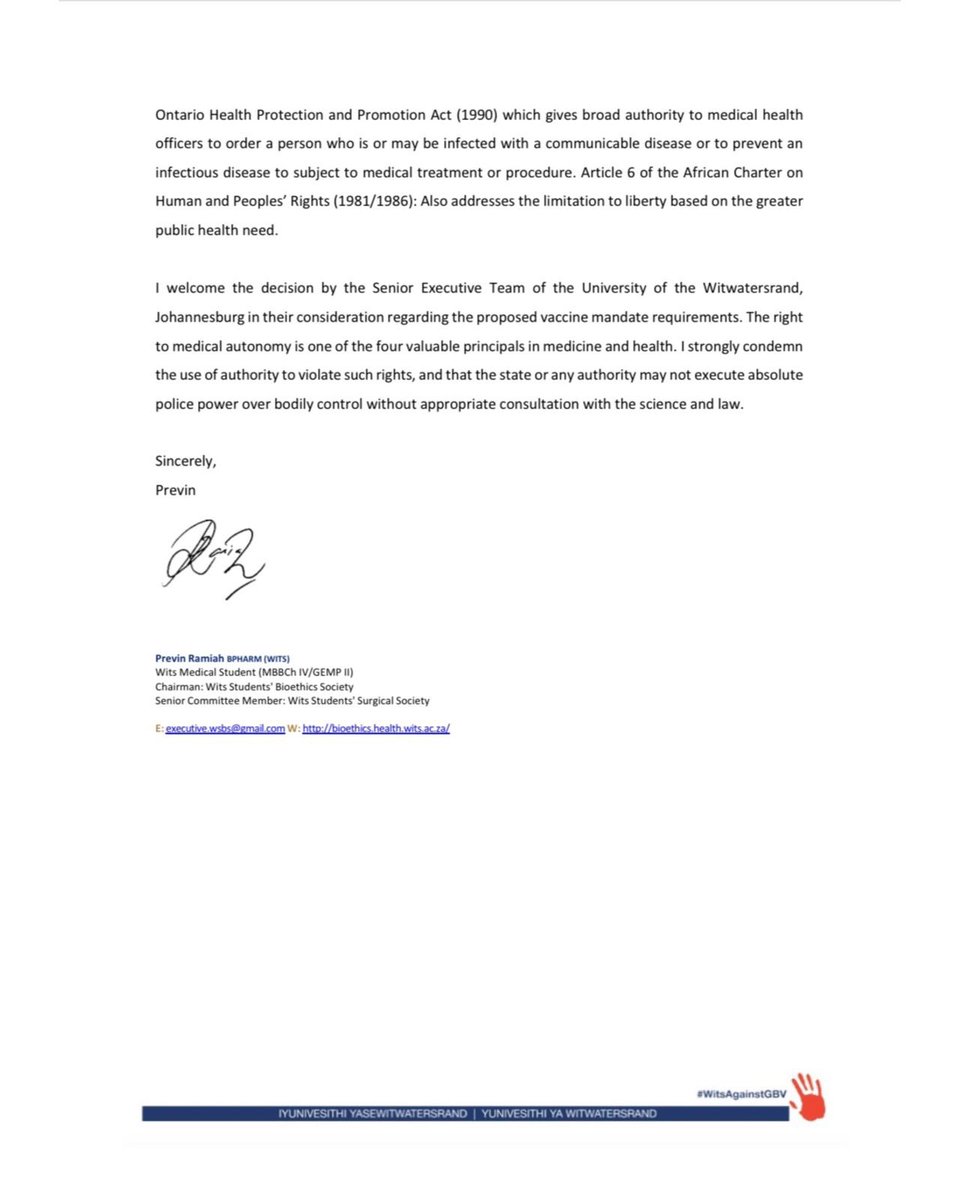 The Wits Students’ Bioethics Society’s Statement on the COVID-19 #vaccinemandate.