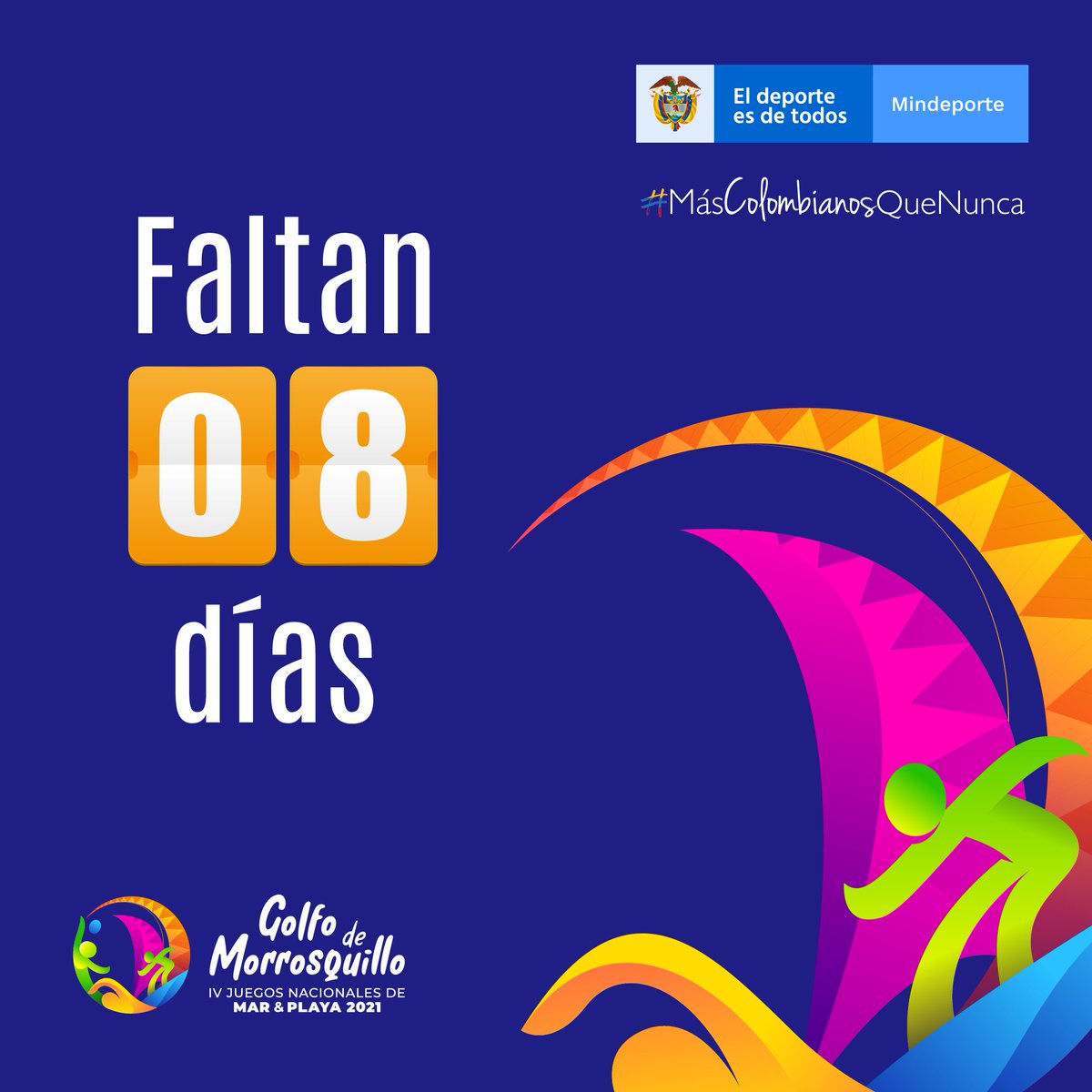 MinDeporteCol's tweet photo. En apenas 8 días empezará a rodar la acción de los #IVJuegosDeMarYPlaya. Durante esta edición, 29 delegaciones departamentales llegarán al Golfo de Morrosquillo en busca del gran título de los juegos costeros. https://t.co/e3VJd7WrVb