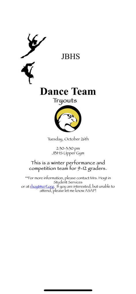 Dance team tryouts are October 26!