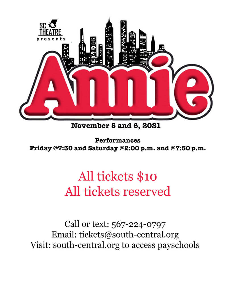 Call, text or email for ticket info! You may also visit south-central.org for PaySchools!