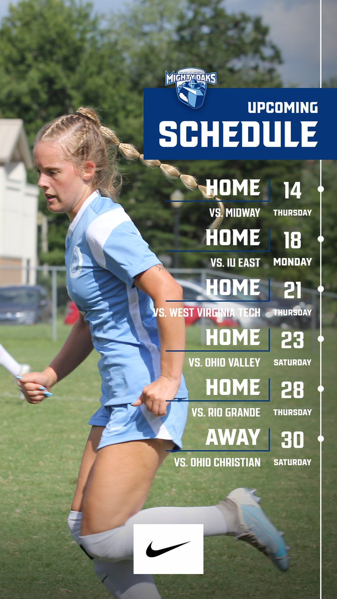 Upcoming Schedule for your Mighty Oaks.
Plenty of opportunities to come out and support.