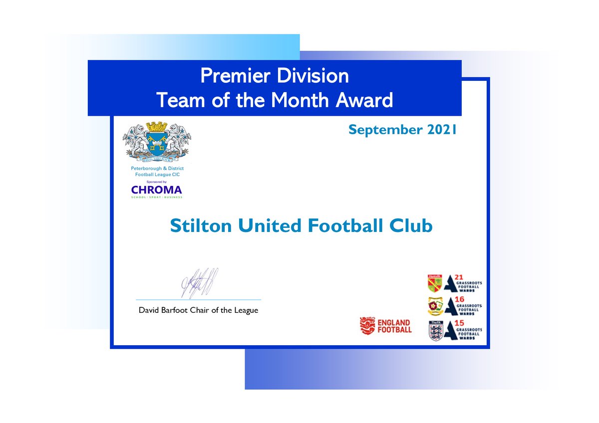 PDFL Monthly Awards 🏆

Congratulations to <a href="/StiltonUnitedFC/">Stilton United FC</a> who are the August/September Premier Division Team of the month! 🏆