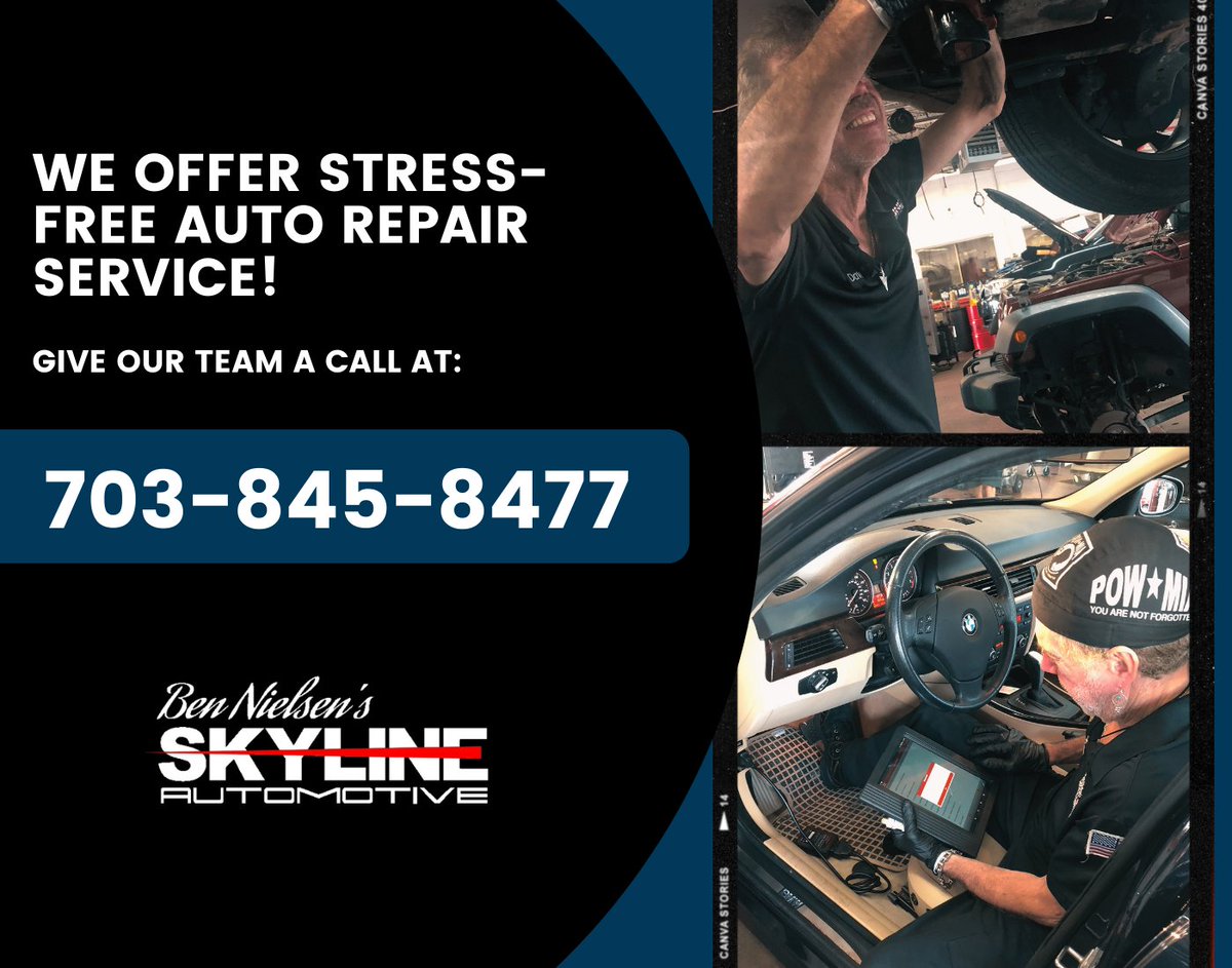 We offer stress-free auto repair service! Give our team a call at 703-845-8477. #skylineautomotive #fallschurchva #autorepair #autorepairva #bestautorepairva #bennielsen #auto #repair #mechanic
