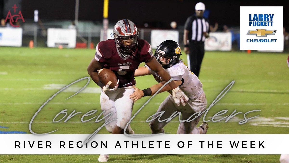 Congrats to <a href="/CoreyLanders3/">Corey Landers</a>  (class of 2023)! Ran for 183 yards and a TD this past week! Thank you <a href="/ahsaaradio/">AHSAA Radio Network</a> and <a href="/lpcchevrolet/">Larry Puckett Chevrolet</a> for recognizing Corey as the River Region Athlete of the Week! #acafootball