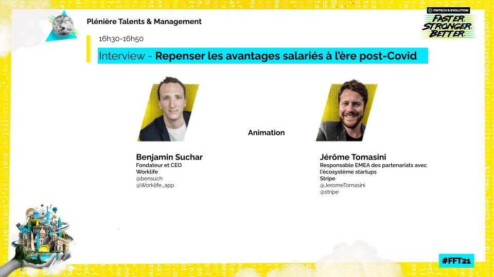 France FinTech | Join us ⚡️ (@francefintech) on Twitter photo #FFT21 Plénière #Talents & #Management •
▶️ Interview de <a href="/bensuch/">Benjamin Suchar</a> de <a href="/Worklife_app/">Worklife</a> par <a href="/JeromeTomasini/">Jérôme Tomasini</a> de
<a href="/stripe/">Stripe</a>
💻 Repenser les avantages salariés à l’ère post-Covid 🌳
#salarié #travail #interview #FFT21 Plénière #Talents & #Management •
▶️ Interview de <a href="/bensuch/">Benjamin Suchar</a> de <a href="/Worklife_app/">Worklife</a> par <a href="/JeromeTomasini/">Jérôme Tomasini</a> de
<a href="/stripe/">Stripe</a>
💻 Repenser les avantages salariés à l’ère post-Covid 🌳
#salarié #travail #interview