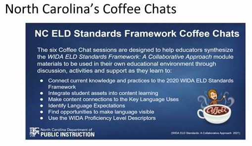 NCDPI_MLs's tweet photo. #NCELs got a shout out in Margo and Jen’s presentation at the @WIDA_UW eConference this morning! @ELLLannie - Learn more about the chats at https://t.co/NW2beig8Hz https://t.co/bWrfBmd3if