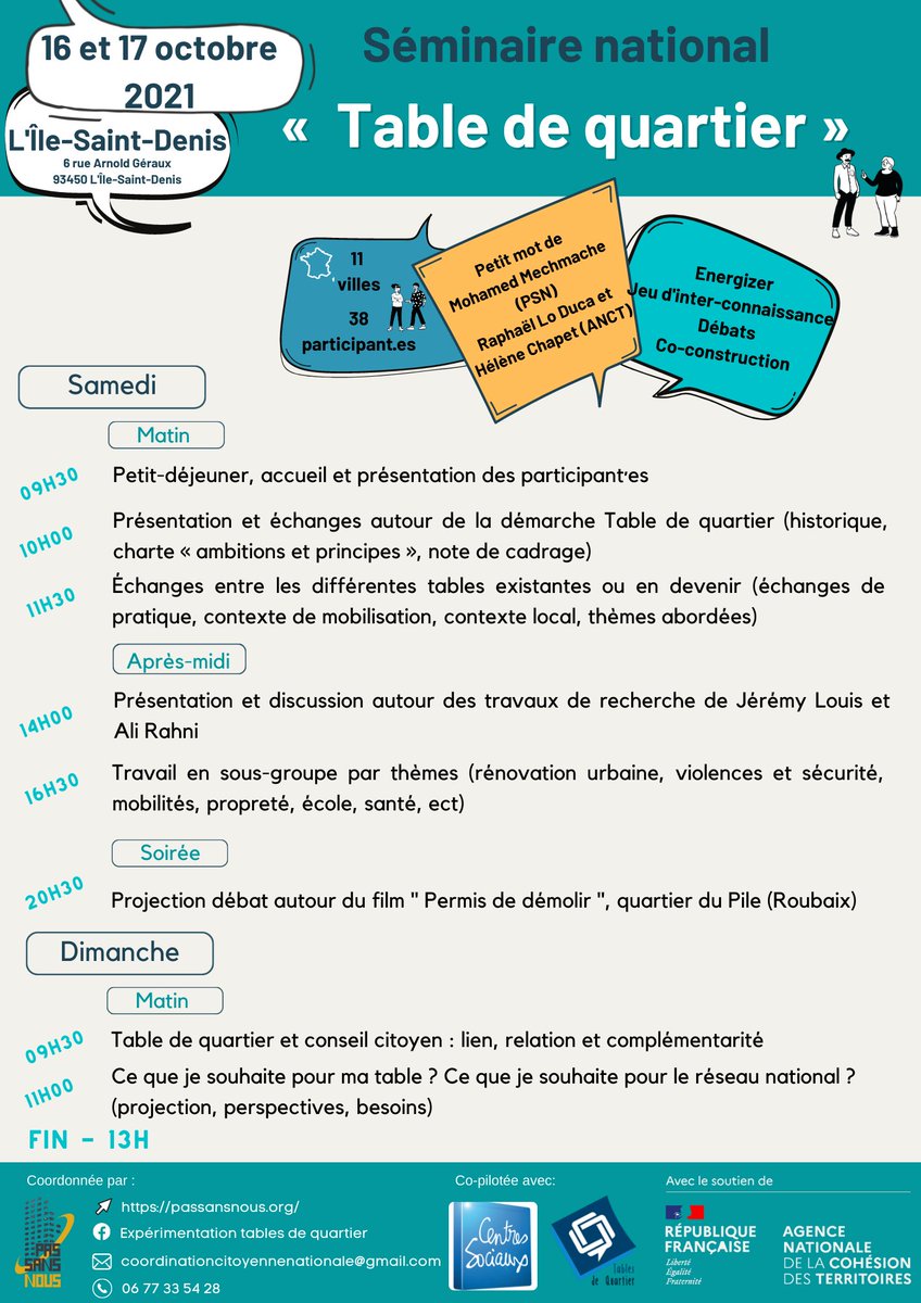 📍Ce week-end, Pas sans Nous, la Fédération des centres sociaux Pays Picards et le collège des 
Tables de quartier organisent un séminaire national de rentrée dans nos locaux à <a href="/LePHARES_SCIC/">Le PHARES</a> !

Merci à l'<a href="/ANCTerritoires/">Agence nationale de la cohésion des territoires</a> de soutenir cette expérimentation !