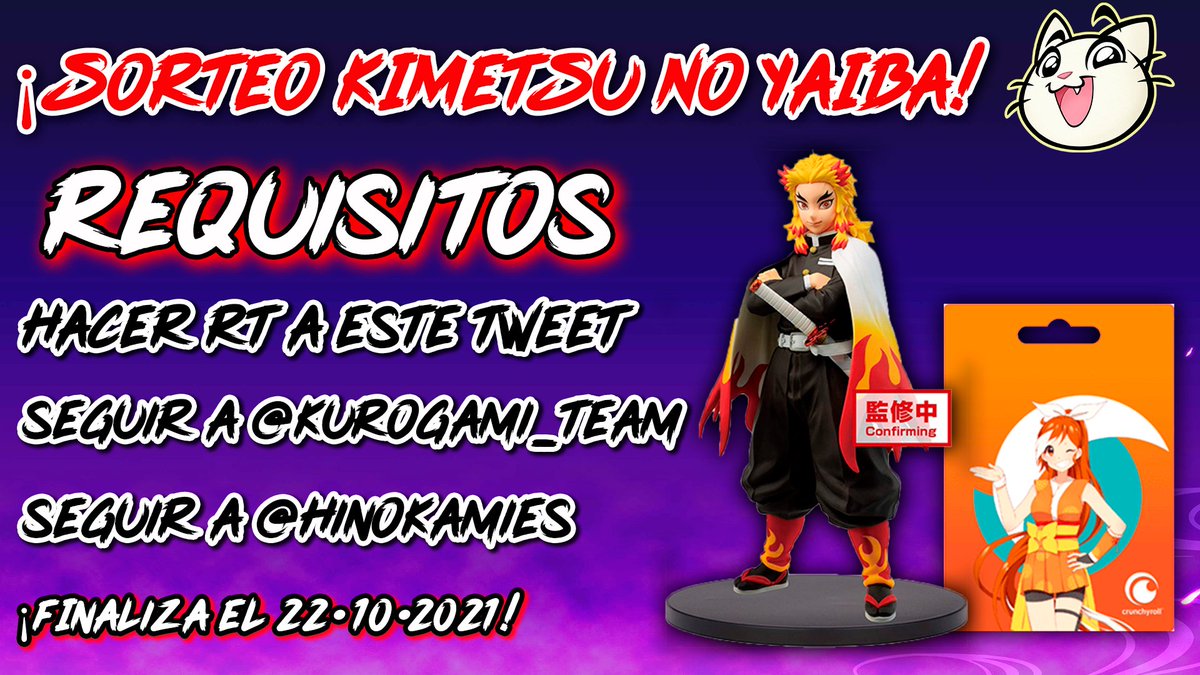 👺SORTEO👺

¡Tras el estreno de la nueva temporada de Kimetsu No Yaiba tenéis este sorteo para vosotros!

Requisitos:
- Hacer RT a este tweet
- Seguir a @kurogami_team 
- Seguir a <a href="/HinokamiES/">Hinokami España</a> 

*Finaliza el 22/10/21* (Sólo válido para España, Islas Canarias y Baleares incluidas)