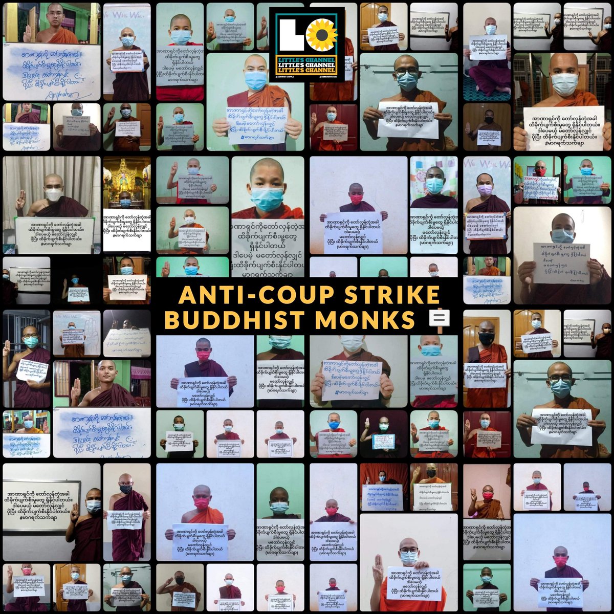 Anti-coup domestic strike: Pro-democracy Buddhist Monks. 🪧  #Oct14Coup #AcceptNUG_RejectMilitary #WhatsHappeningInMyanmar