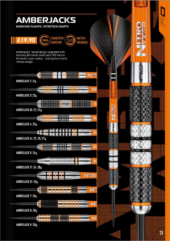 Red Dragon Darts on Twitter: "⚫️Red Dragon Range : Amberjack 🟠 A favourite dart for over two decades. Amberjacks are distinguished by distinctive black and orange styling and come both precision